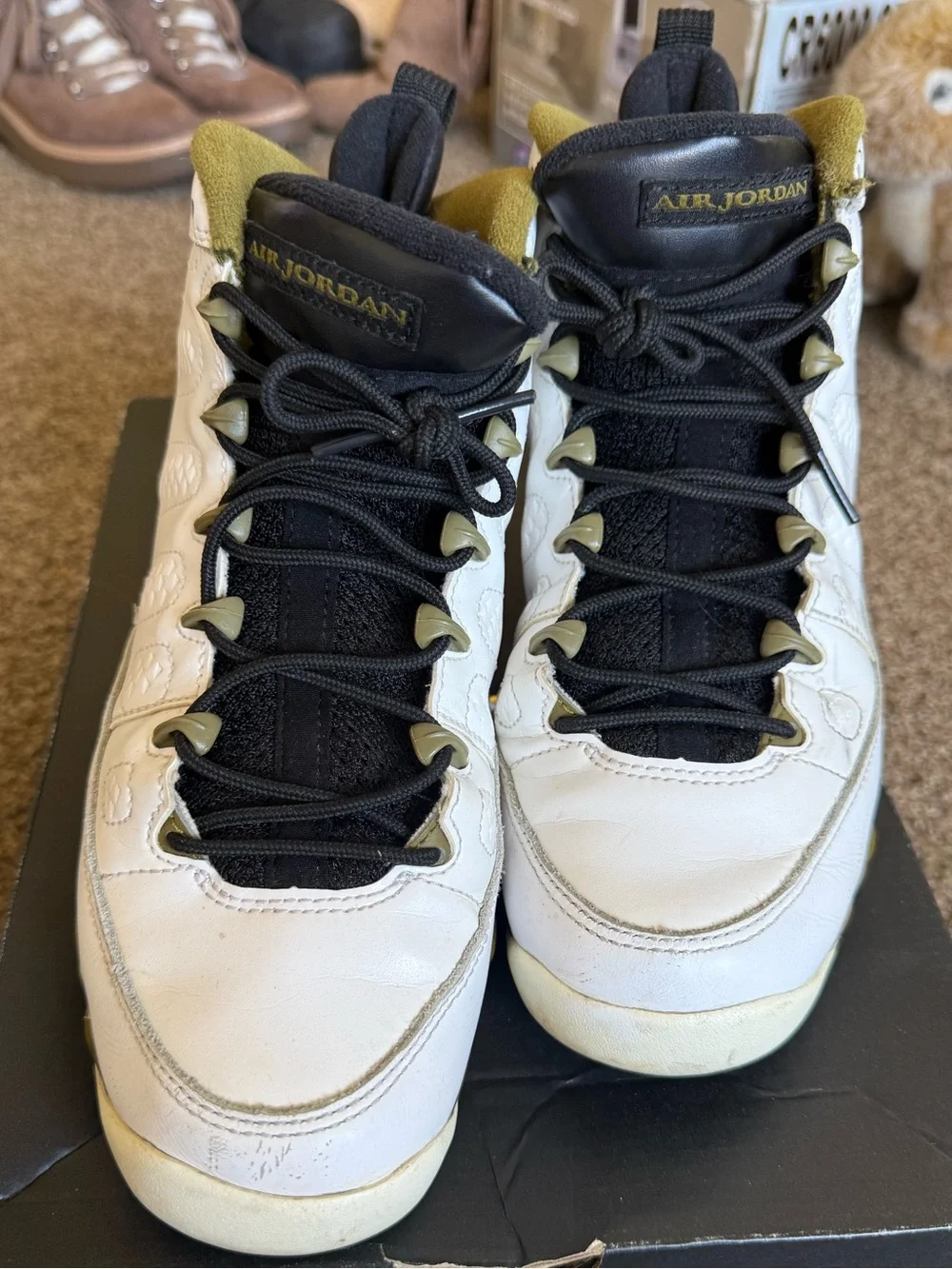 Jordan Kids' White and Olive High-Top Sneakers